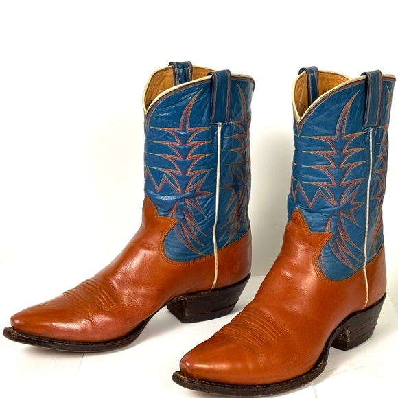 Dixon Vintage 50\'s Cowboy Boots - Wmns 7B Brown Blue Shorty Excellent Pee Wee